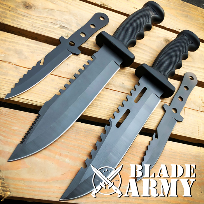 Hunting Fixed Blade Army Bowie w/ Throwing Knife